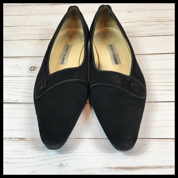 Manolo Blahnik Black Suede Button Flats Size 8.5 - Picture 5 of 8